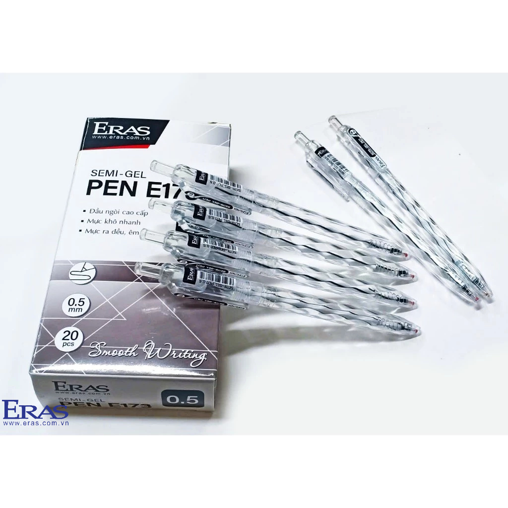 [ERASVN] Hộp 20 Chiếc Bút Bi Bấm Thân Trong Eras E173, Bút có định vị- Viết êm trơn