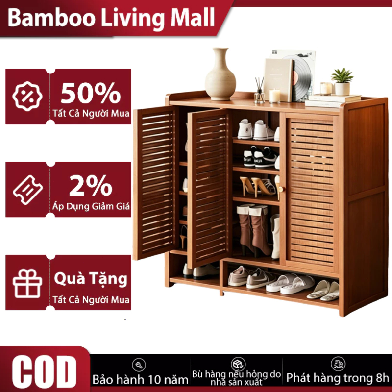 Bamboo Living Mall Tủ Giày Tre Tự Nhiên Kệ Để Giày Dép Nhiều Tầng Thông Thoáng Tiết Kiệm Không Gian