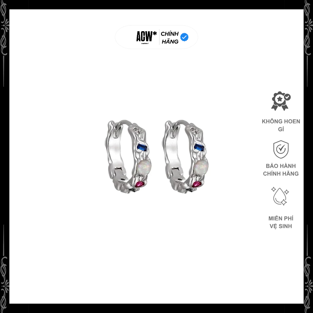 Khuyên Tai Bạc Ý S925 Đính Đá Access Workshop - Multi Gem Access Ring