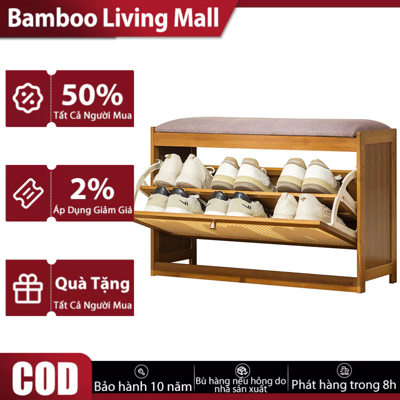 Bamboo Living Mall Ghế Thay Giày Cho Góc Nhỏ Ghế Thay Giày 2 Trong 1 Có Đệm Cạnh Tủ Giày Hoặc Kệ Dép