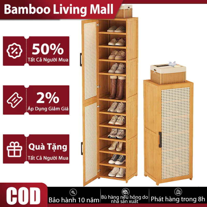Bamboo Living Mall Tủ Giày Mây Nhựa Kệ Giày Đơn Giản Trong Nhà Chống Ẩm Mốc Sức Chứa 8-40 Đôi Giày