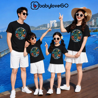 Áo thun gia đình BabyloveGO, áo đi biển, du lịch cổ tròn cotton 100% co giãn 4 chiều, đủ size cho bố mẹ và bé 10-80kg