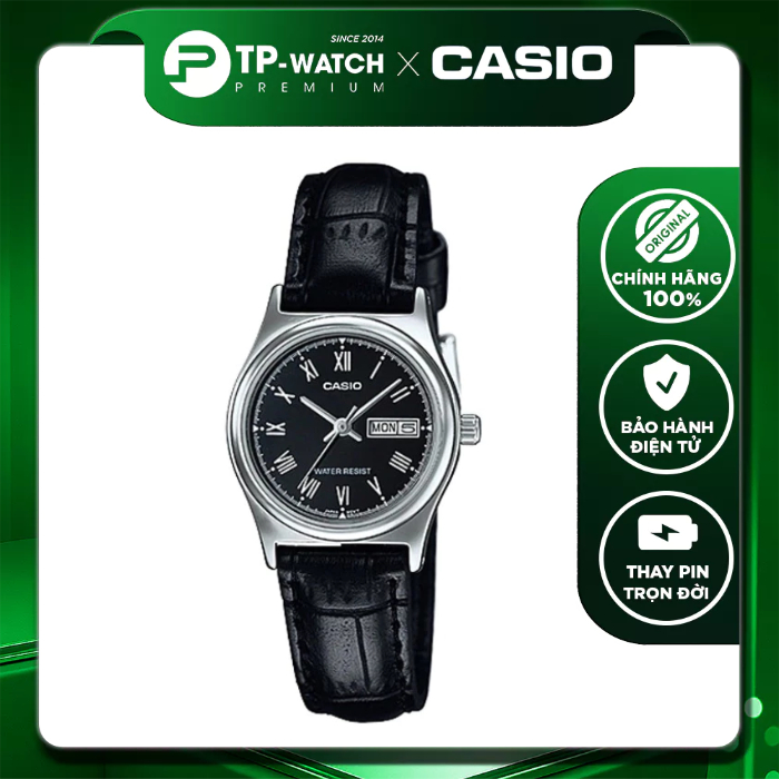 Đồng hồ nữ dây da Casio LTP-V006L-1BUDF size nhỏ 25mm | Casio nữ LTP-V006L-1B
