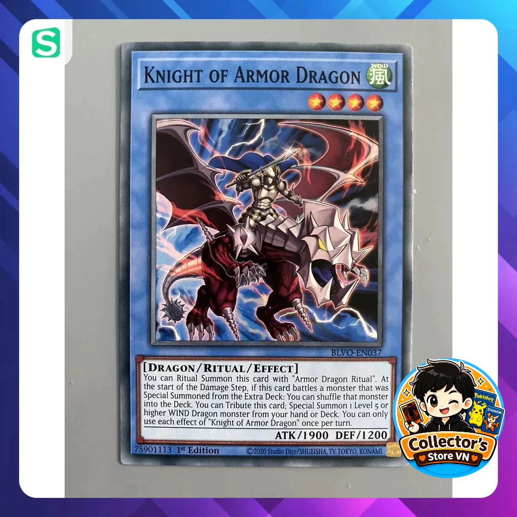 Yugioh Card (UK) - BLVO-EN037; Knight of Armor Dragon; COMMON