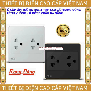 [Rạng Đông] Ổ cắm âm tường Vuông Rạng Đông - Ralli, mã OCAT05K 2C/16A, ổ đôi 3 chấu đa năng, bảo hành 2 năm