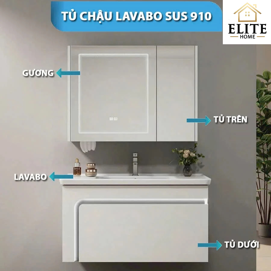 Bộ Tủ Gương Phòng Tắm, Tủ Lavabo Đẹp, Tủ Lavabo Phòng Tắm SUS 910
