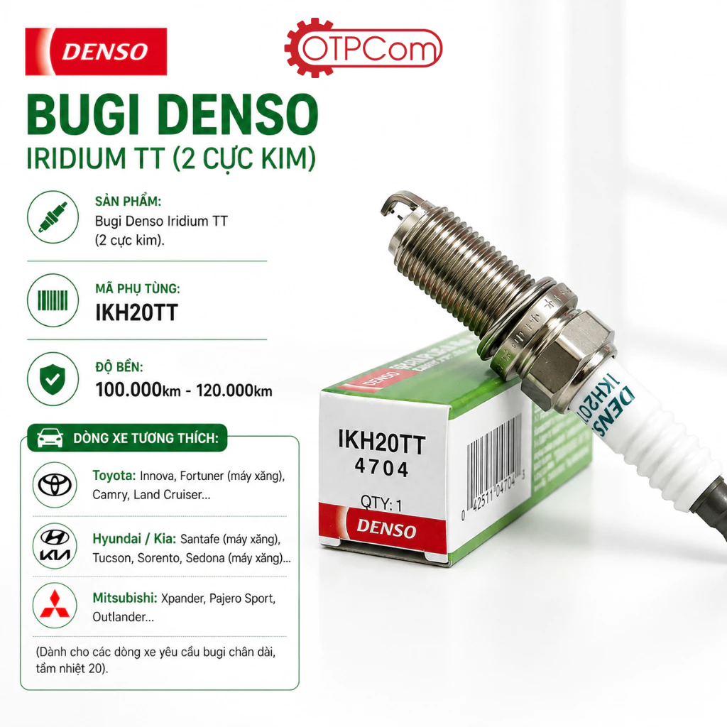 Bộ 4 Bugi Iridium hiệu DENSO | IKH20TT ,(Xpander, Innova,..)