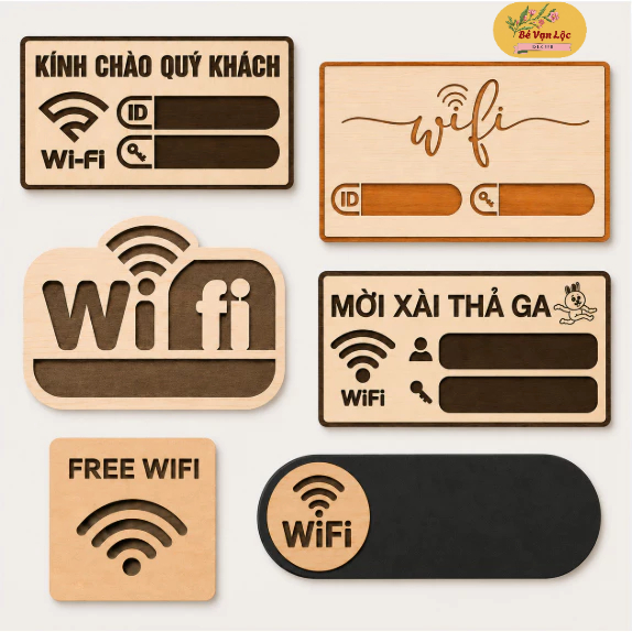 [35 MẪU] - Bảng ghi thông tin wifi bằng gỗ, bảng password wifi decor cửa hàng