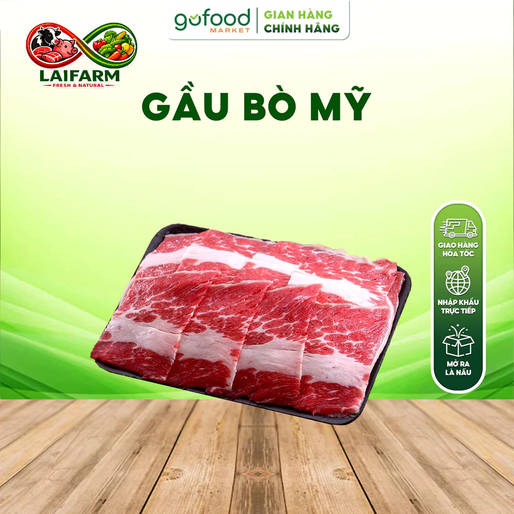 [Laifarm] [HỎA TỐC HN] - GOFOOD - Gầu Bò Mỹ Black Angus Cao Cấp Khay 500gr Nhúng Lẩu,