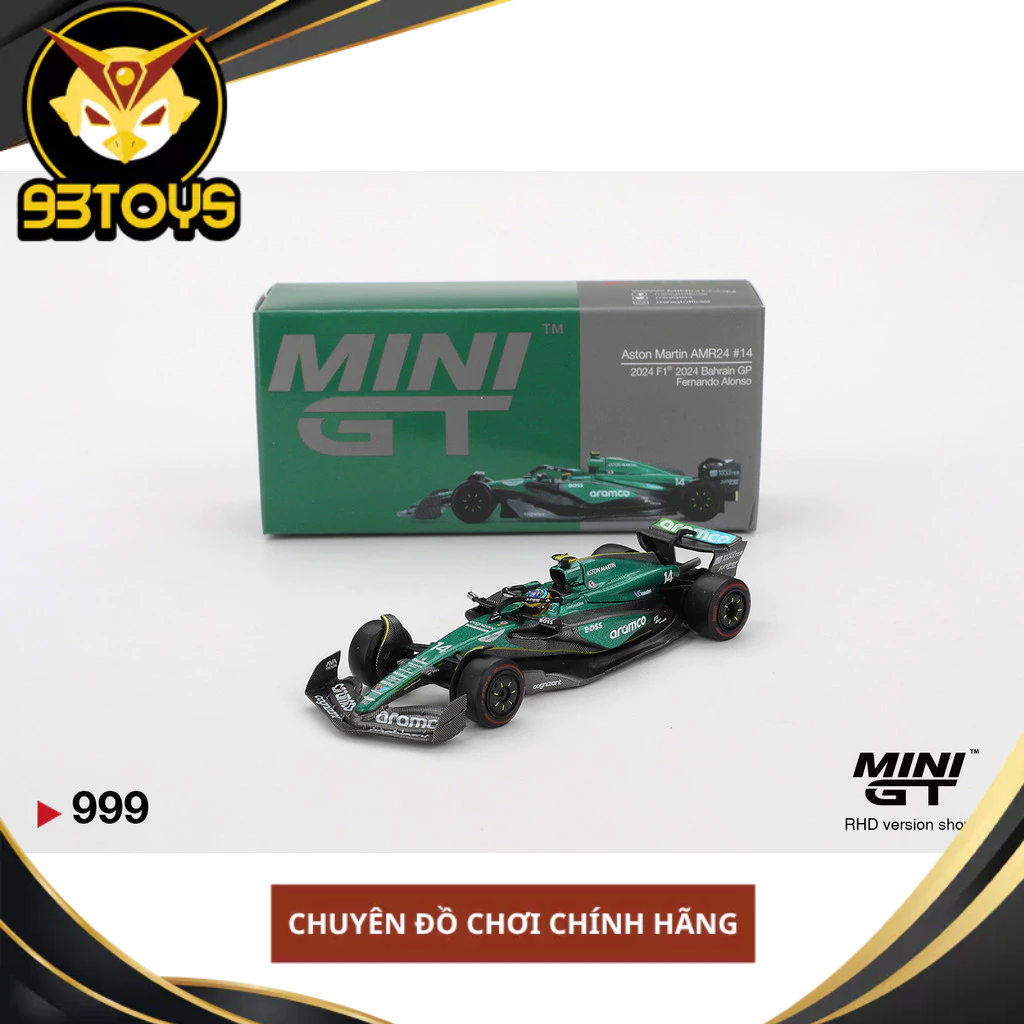 MÔ HÌNH XE Mini GT Box Version MGT00999 Aston Martin AMR24 #14 Fernando Alonso 2024 F1 2024 Bahrain 
