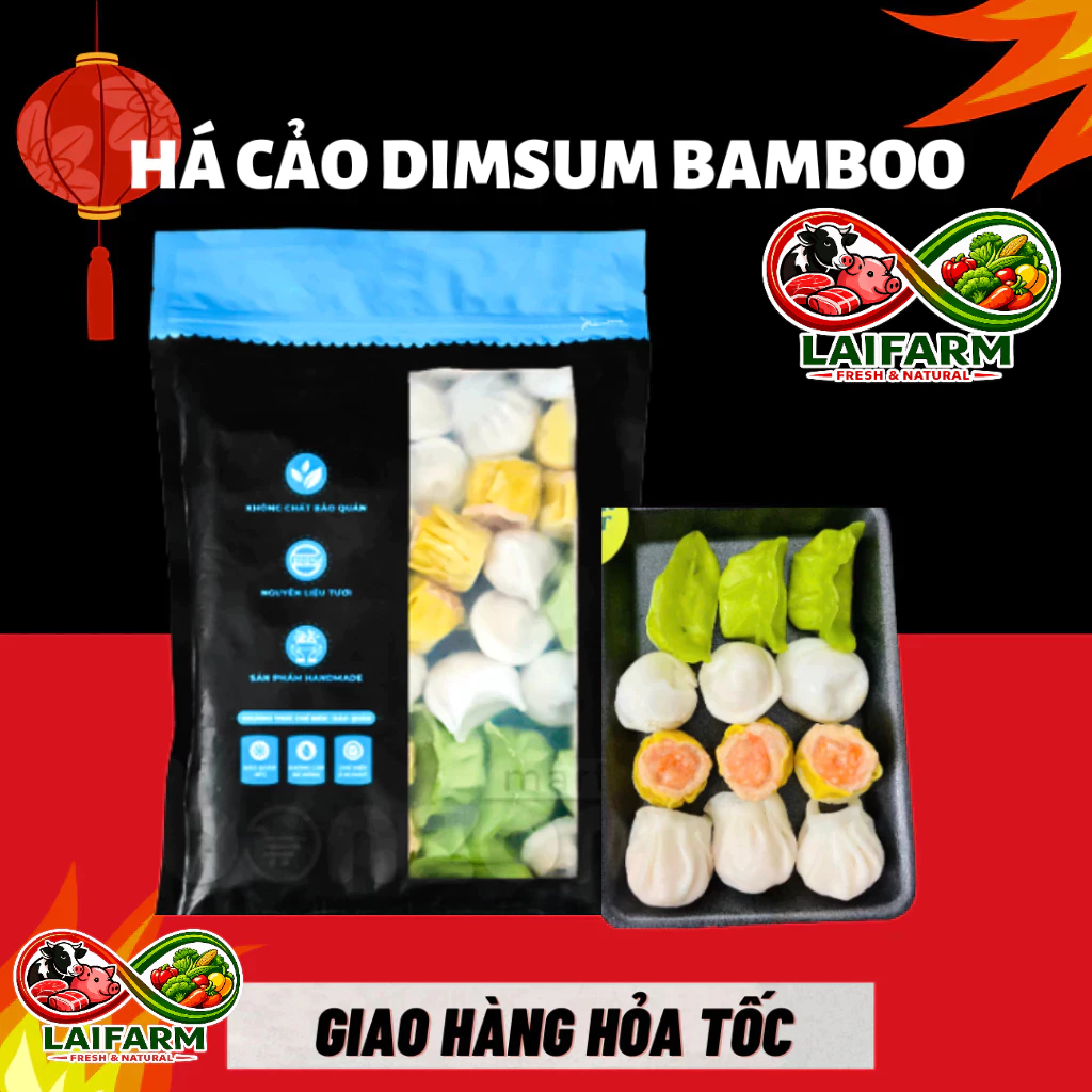 [LaiFarm - Hỏa tốc HN] COMBO 2 Khay Há cảo dimsum 4in1 Bamboo, há cảo tôm ,xíu mại ,sò điệp bamboo (
