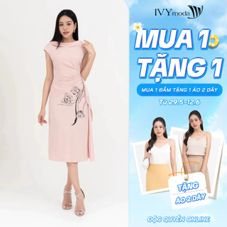 Đầm cổ xếp in hoa nữ IVY moda MS 48M8687