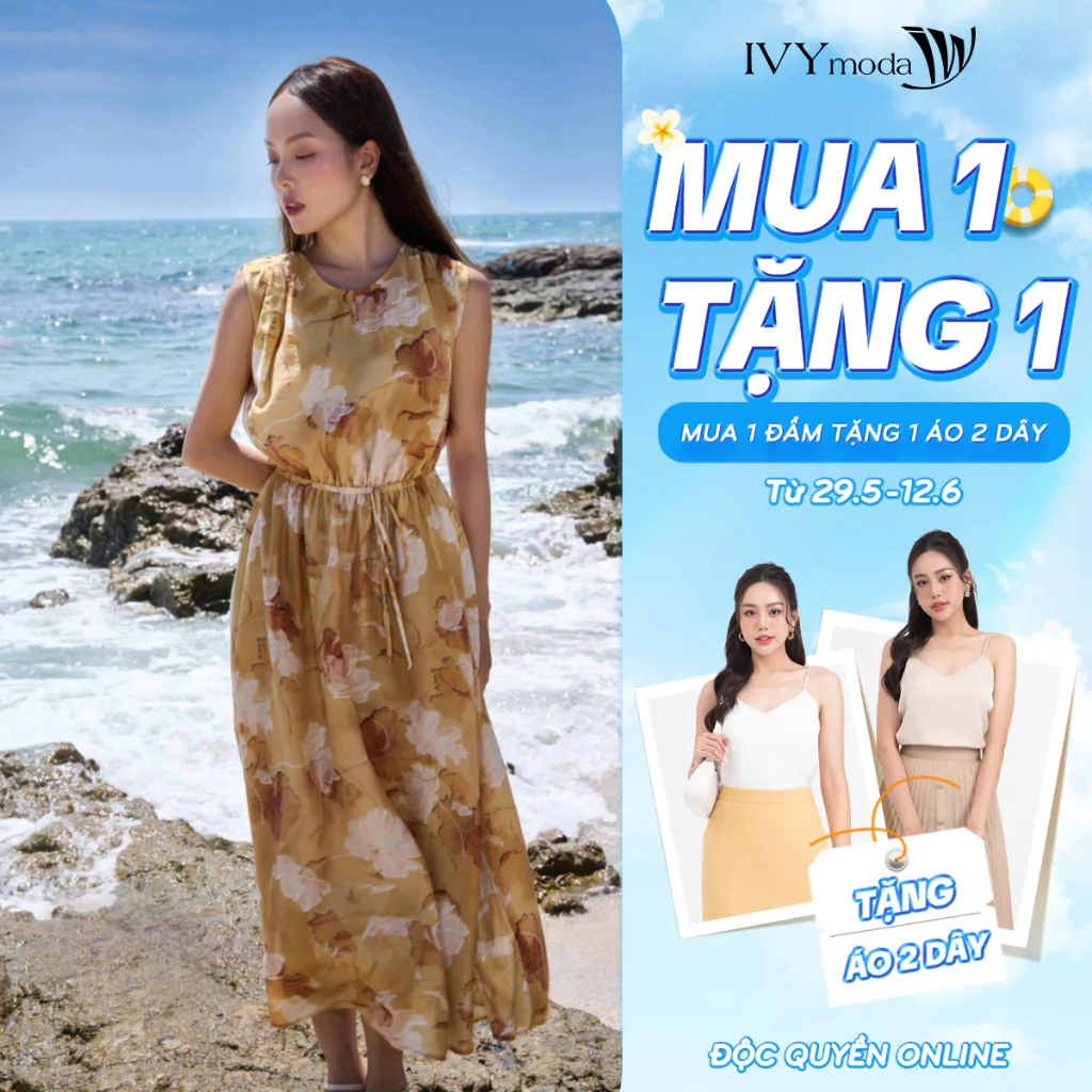 Đầm xòe thắt dây eo IVY moda MS 41M7404