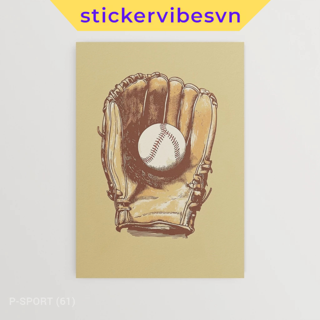 Tranh dán tường fomex, Vintage Baseball Glove, có sẵn keo dán 2 mặt, nhận in theo yêu cầu.