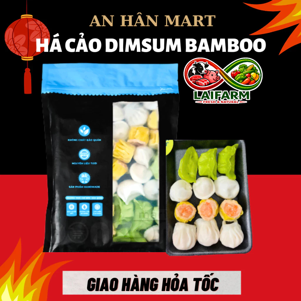 [Laifarm - Hỏa tốc HN] Há cảo dimsum 4in1 Bamboo, há cảo tôm ,xíu mại ,sò điệp bamboo gói 840g