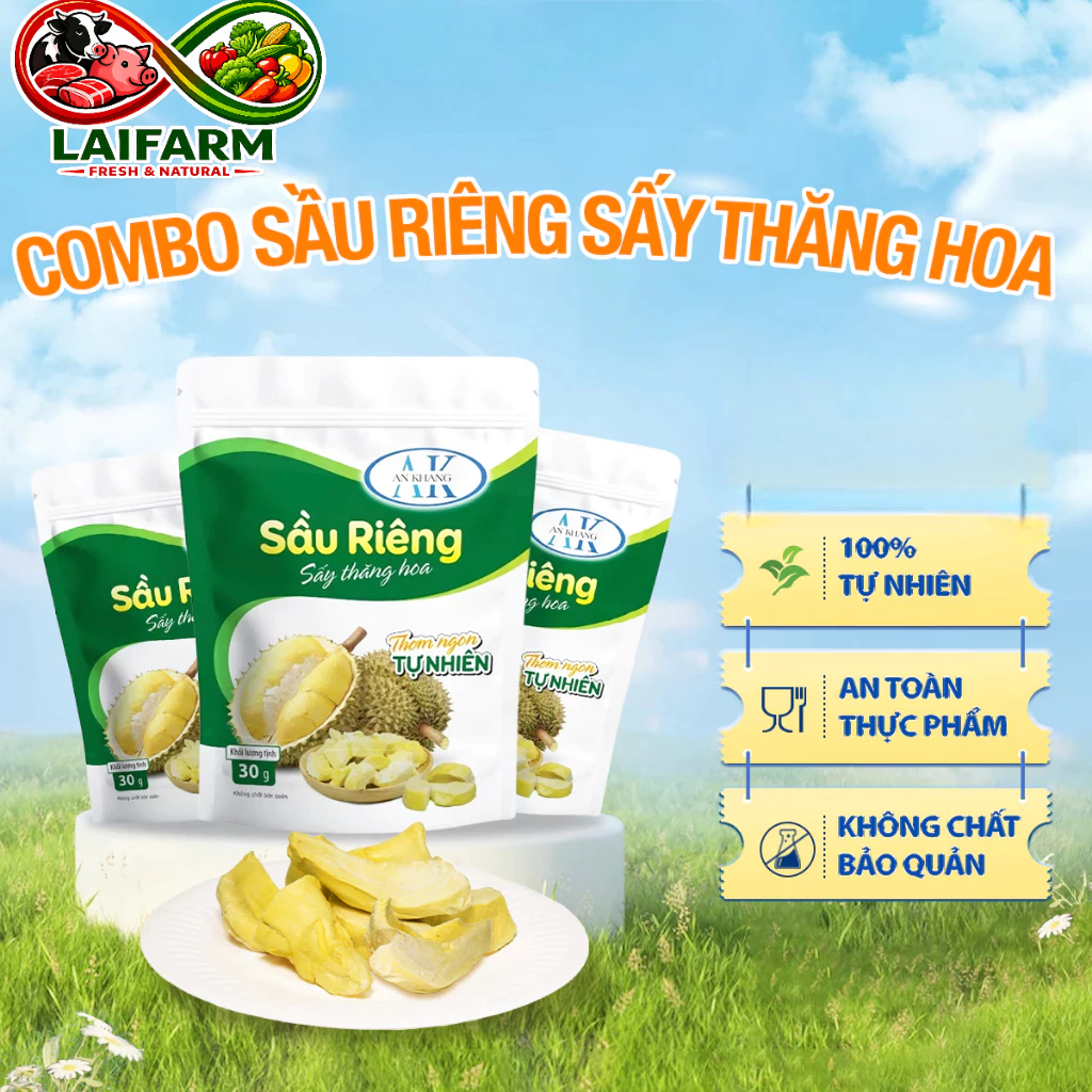 [Laifarm] Sầu riêng sấy thăng hoa  không đường 100% giữ trọn vị gói 30g AnKhang Foods