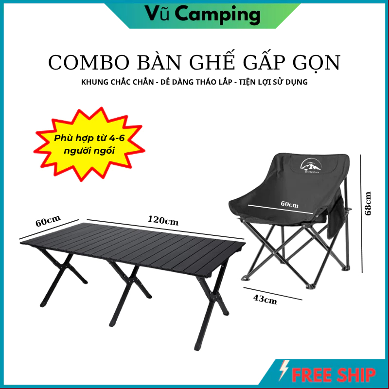 [COMBO] bộ bàn ghế camping Cắm Trại Gấp Gọn, Bàn Ghế Camping Ngoài Trời Cho 4-6 Người