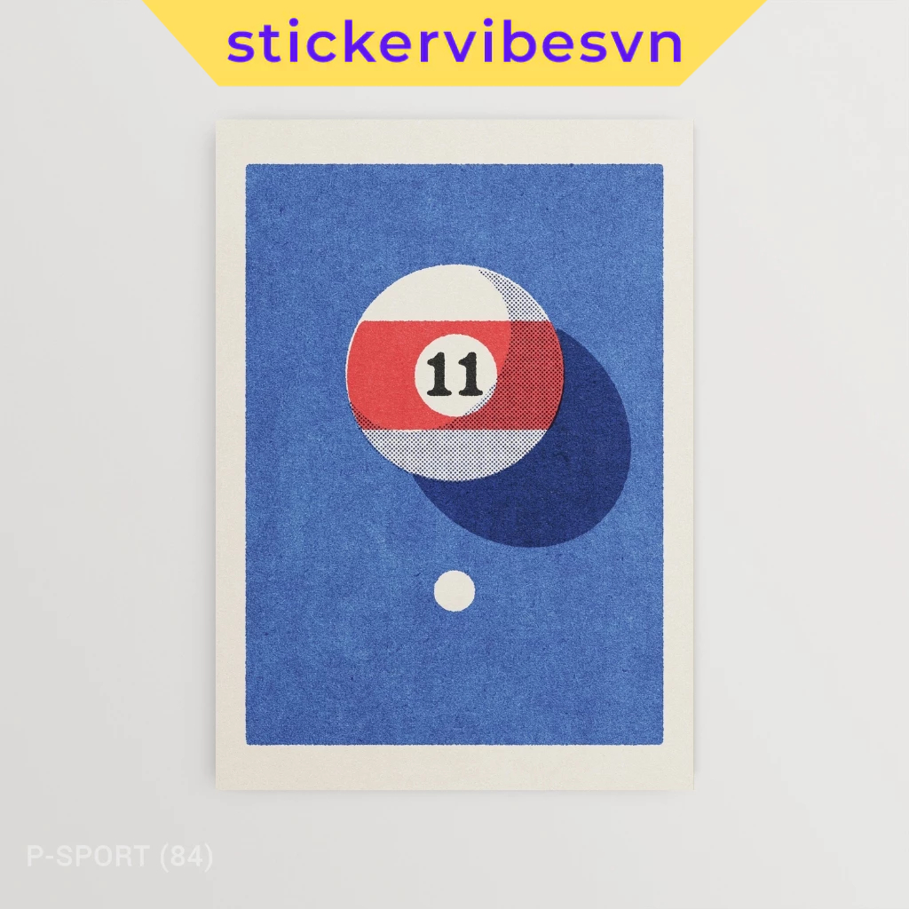 Tranh dán tường fomex, Ball No.11 - Vintage 8-Ball/Pool Poster, có sẵn keo dán 2 mặt, nhận in theo y