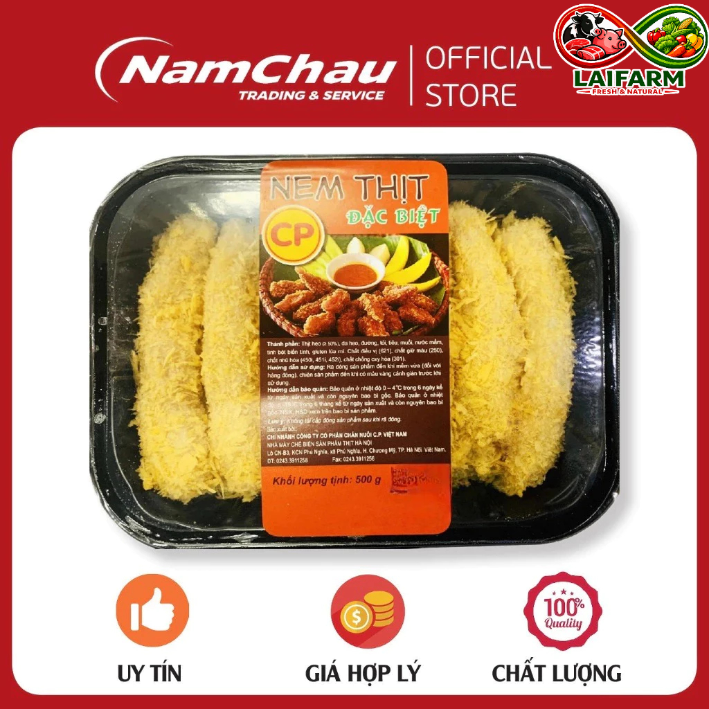 [LaiFarm - Hỏa tốc HN] Nem thịt đặc biệt CP hộp 500g, chuẩn vị nem chua rán Hà Nội - thơm ngon tiện 