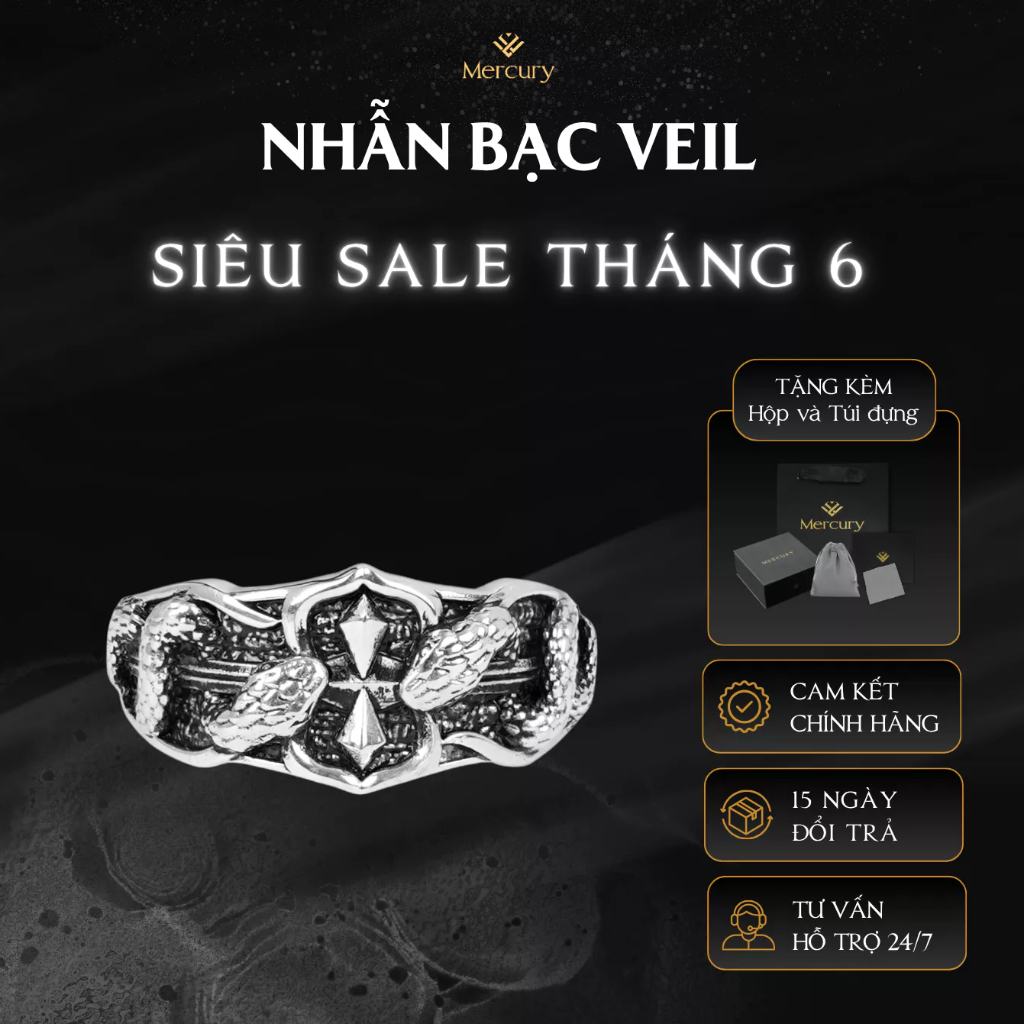 Nhẫn Bạc nam,nữ 925 Mercury Veil  - Trang sức Bạc 925 cao cấp-Thiết kế độc quyền bởi Mercury