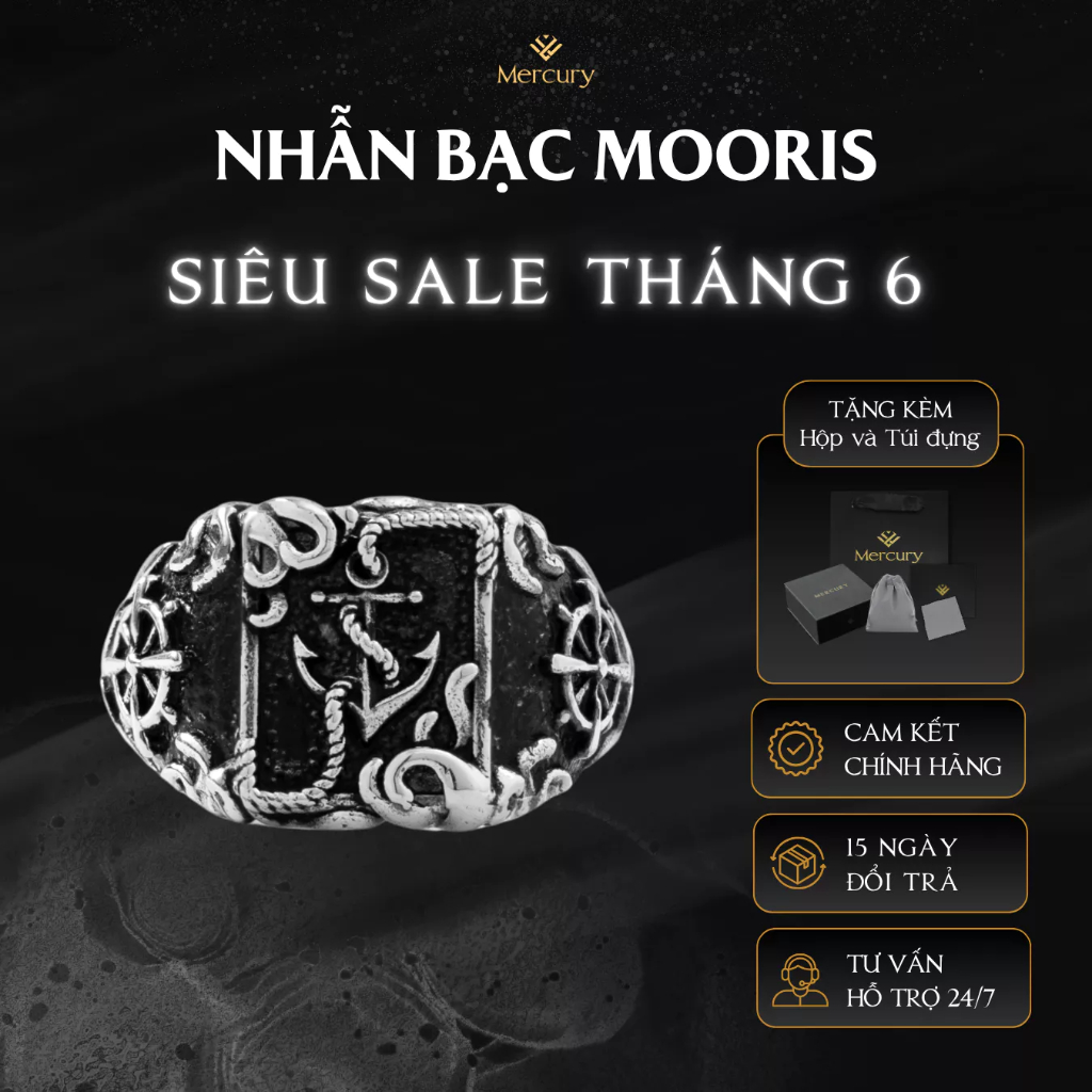 Nhẫn Bạc nam 925 Mercury Mooris - Trang sức Bạc 925 đúc nguyên khối- Thiết kế độc quyền bởi Mercury