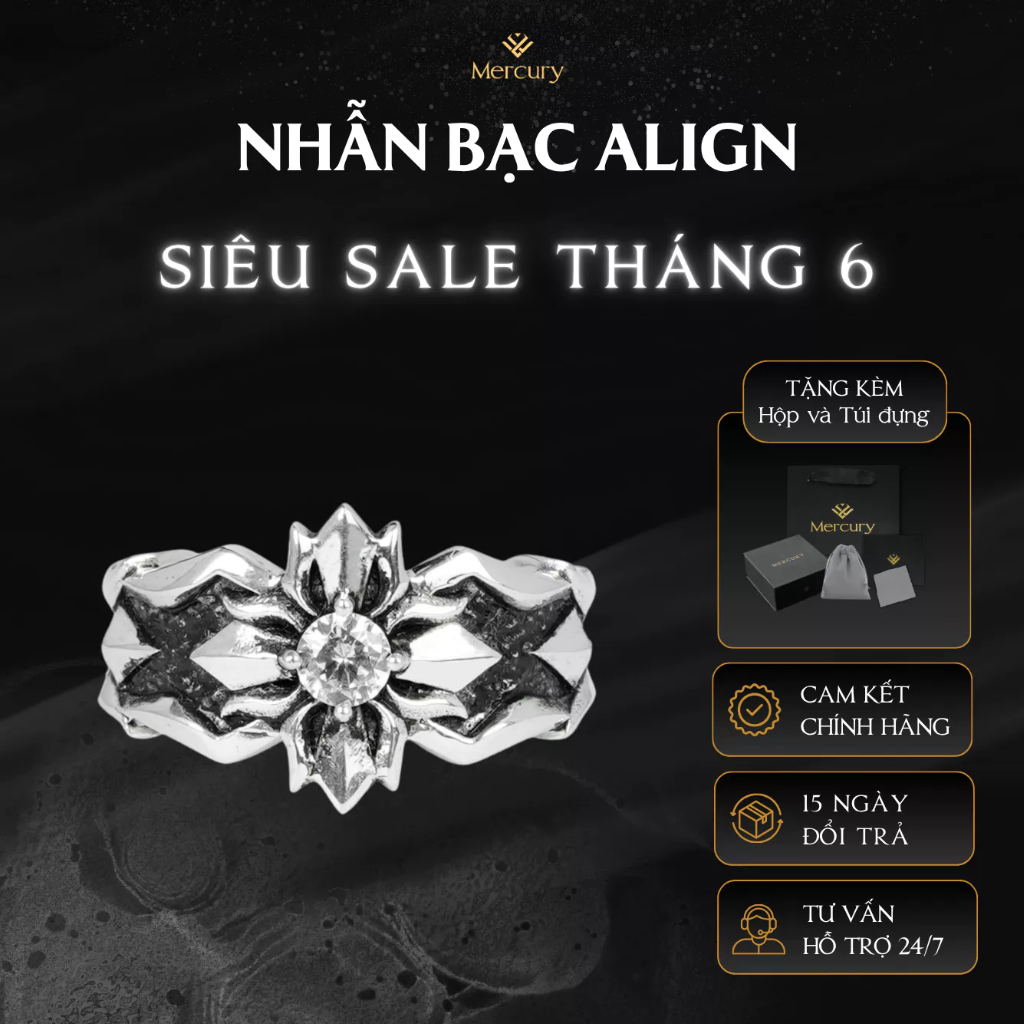 Nhẫn Bạc nam,nữ 925 Mercury Alaric - Trang sức Bạc 925 cao cấp-Thiết kế độc quyền bởi Mercury