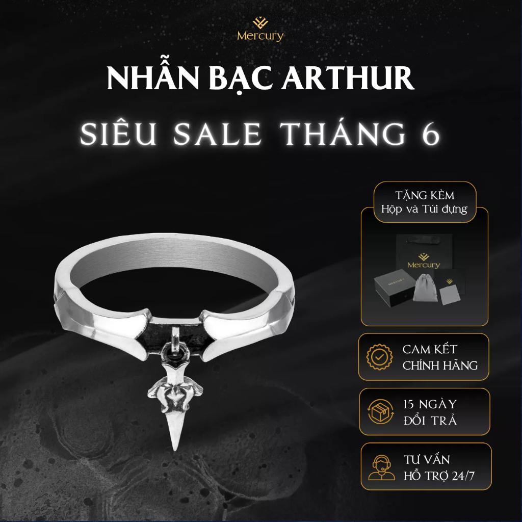 Nhẫn Bạc nam,nữ 925 Mercury Arthur - Trang sức Bạc 925 cao cấp-Thiết kế độc quyền bởi Mercury
