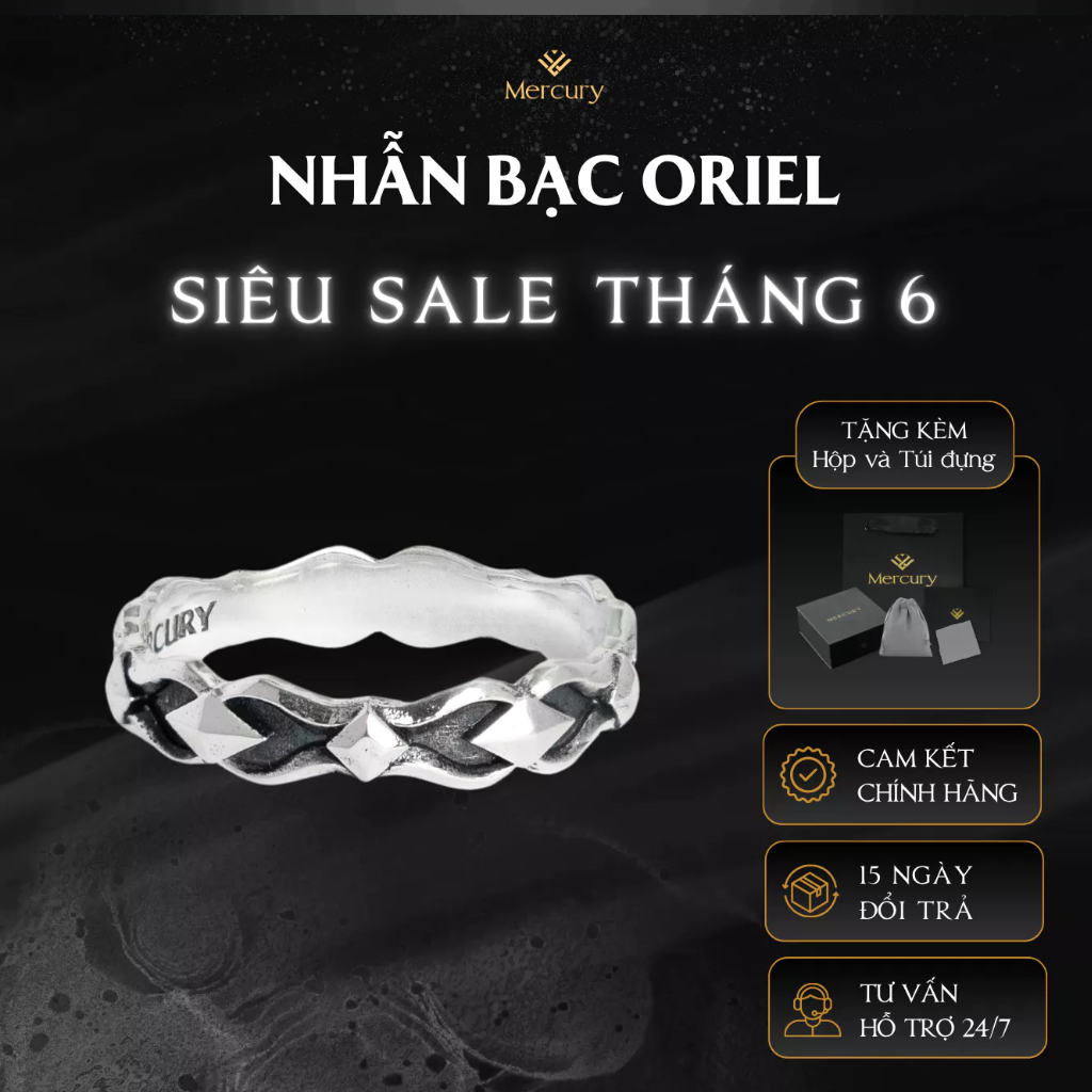 Nhẫn Bạc nam,nữ 925 Mercury Oriel - Trang sức Bạc 925 cao cấp-Thiết kế độc quyền bởi Mercury