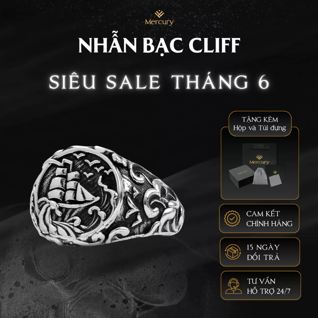 Nhẫn Bạc nam 925 Mercury Cliff - Trang sức Bạc 925 đúc nguyên khối - Thiết kế độc quyền Mercury