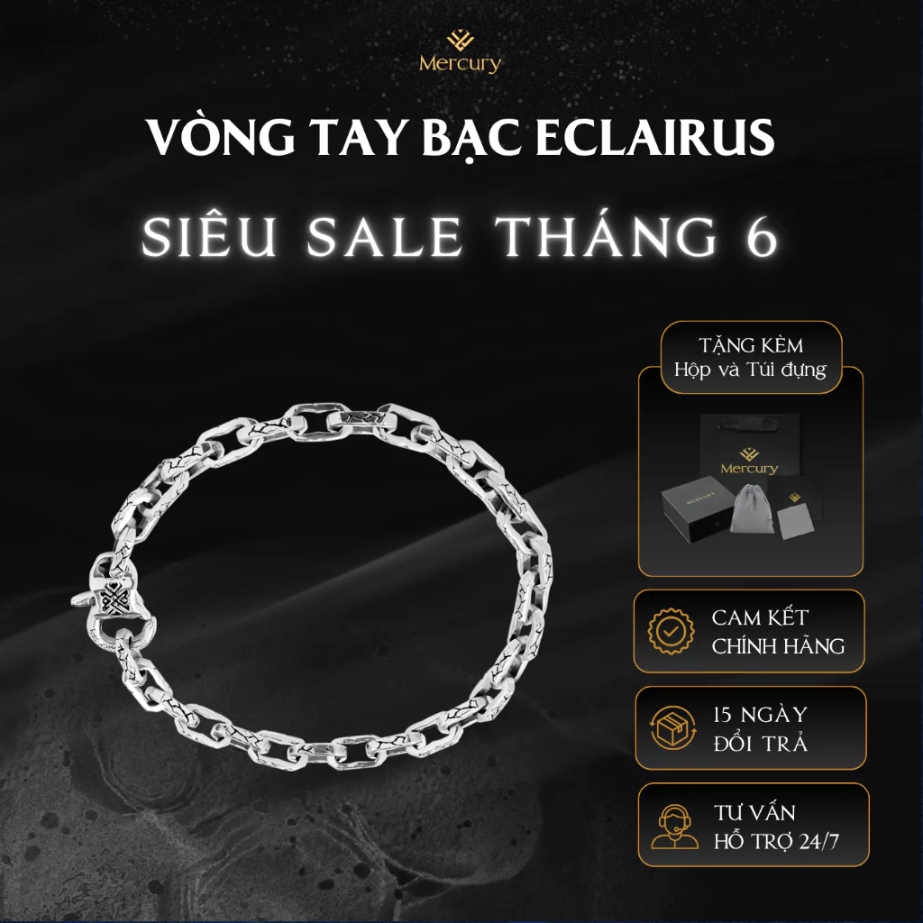 Vòng tay Bạc nam, nữ 925 Mercury Eclairus - Trang sức, phụ kiện đeo tay - Họa tiết lưỡi tầm sét