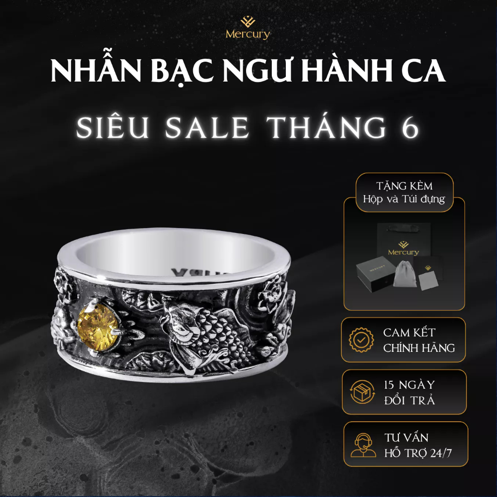 Nhẫn Bạc nam,nữ 925 Mercury Ngư Hành Ca  - Trang sức Bạc 925 cao cấp-Thiết kế độc quyền bởi Mercury
