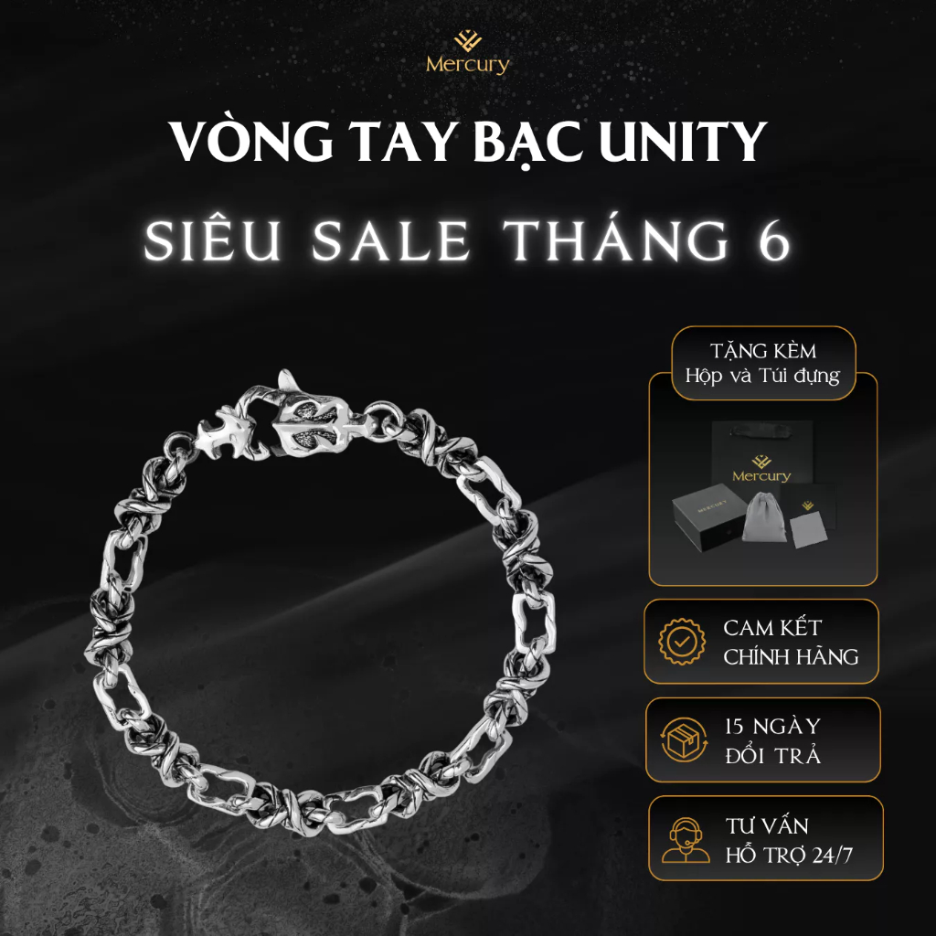 Vòng tay Bạc nam, nữ 925 Mercury The Unity- Trang sức Bạc 925 cao cấp