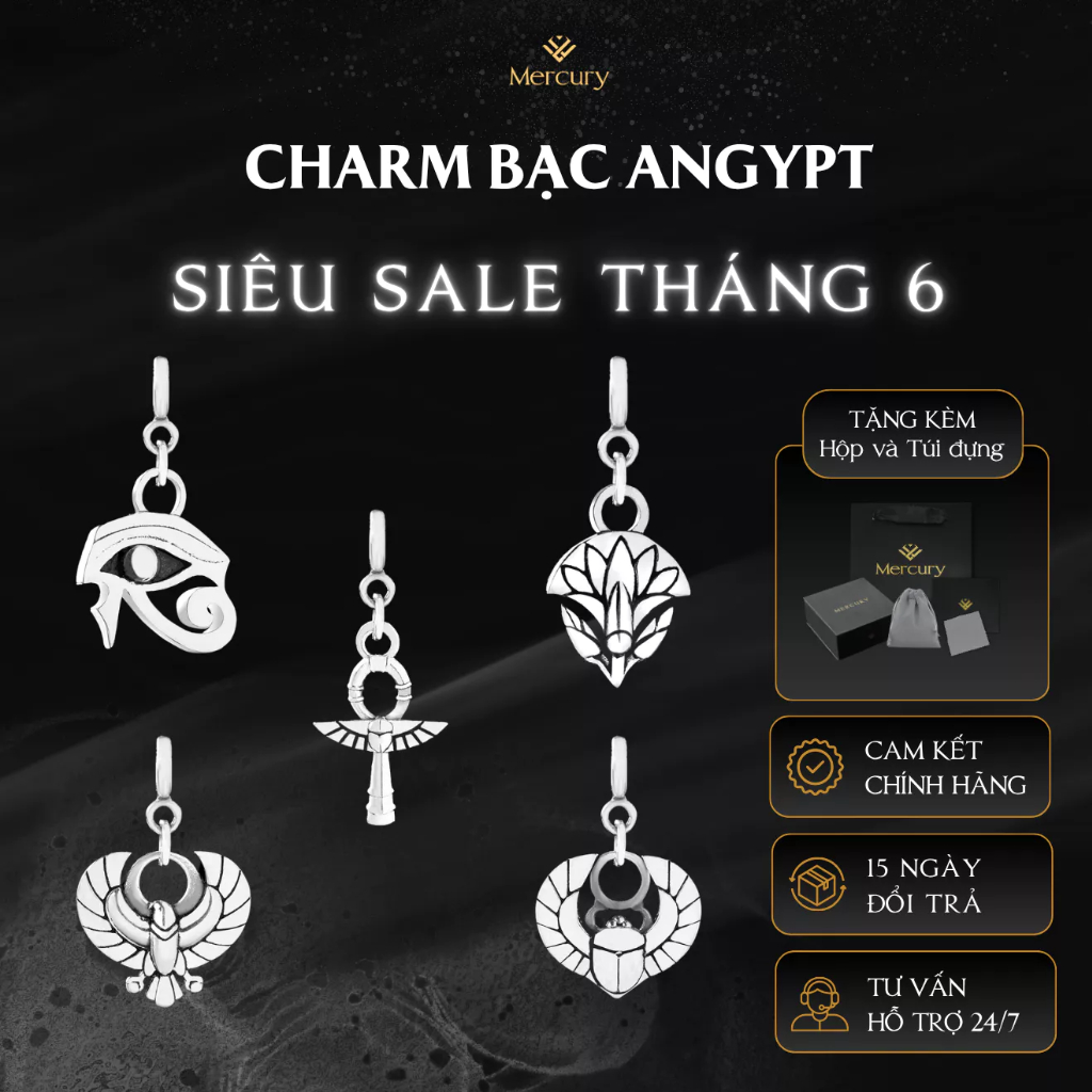 Charm Bạc 925 Mercury Angypt - Phụ kiện trang sức, vòng đeo tay - Họa tiết Ai Cập cổ đại