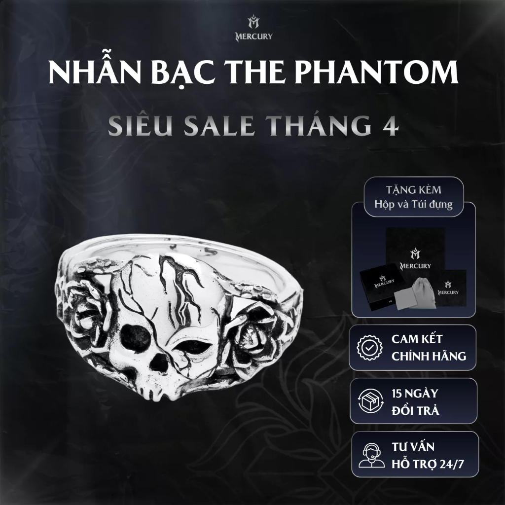 Nhẫn Bạc nam,nữ 925 Mercury The Phantom-Trang sức Bạc 925 nguyên khối-Thiết kế độc quyền bởi Mercury