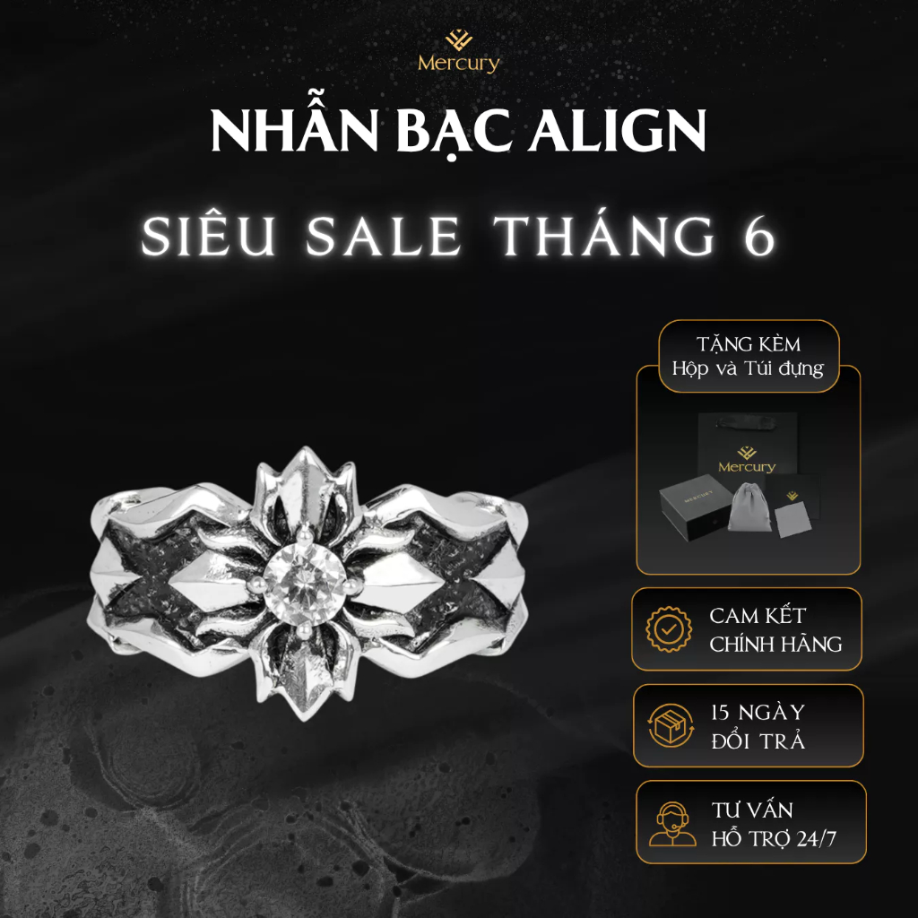 Nhẫn Bạc nam,nữ 925 Mercury Align  - Trang sức Bạc 925 cao cấp-Thiết kế độc quyền bởi Mercury