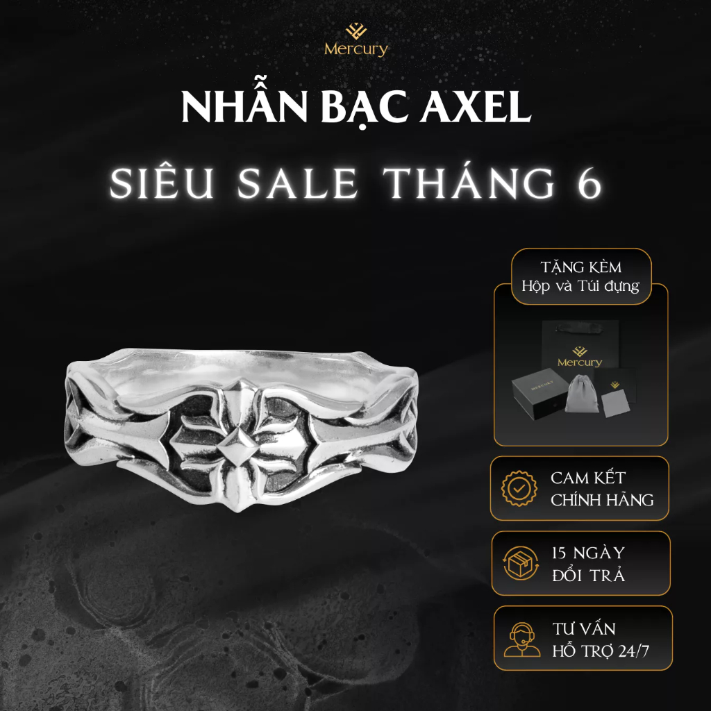 Nhẫn Bạc nam,nữ 925 Mercury Axel - Trang sức Bạc 925 cao cấp-Thiết kế độc quyền bởi Mercury