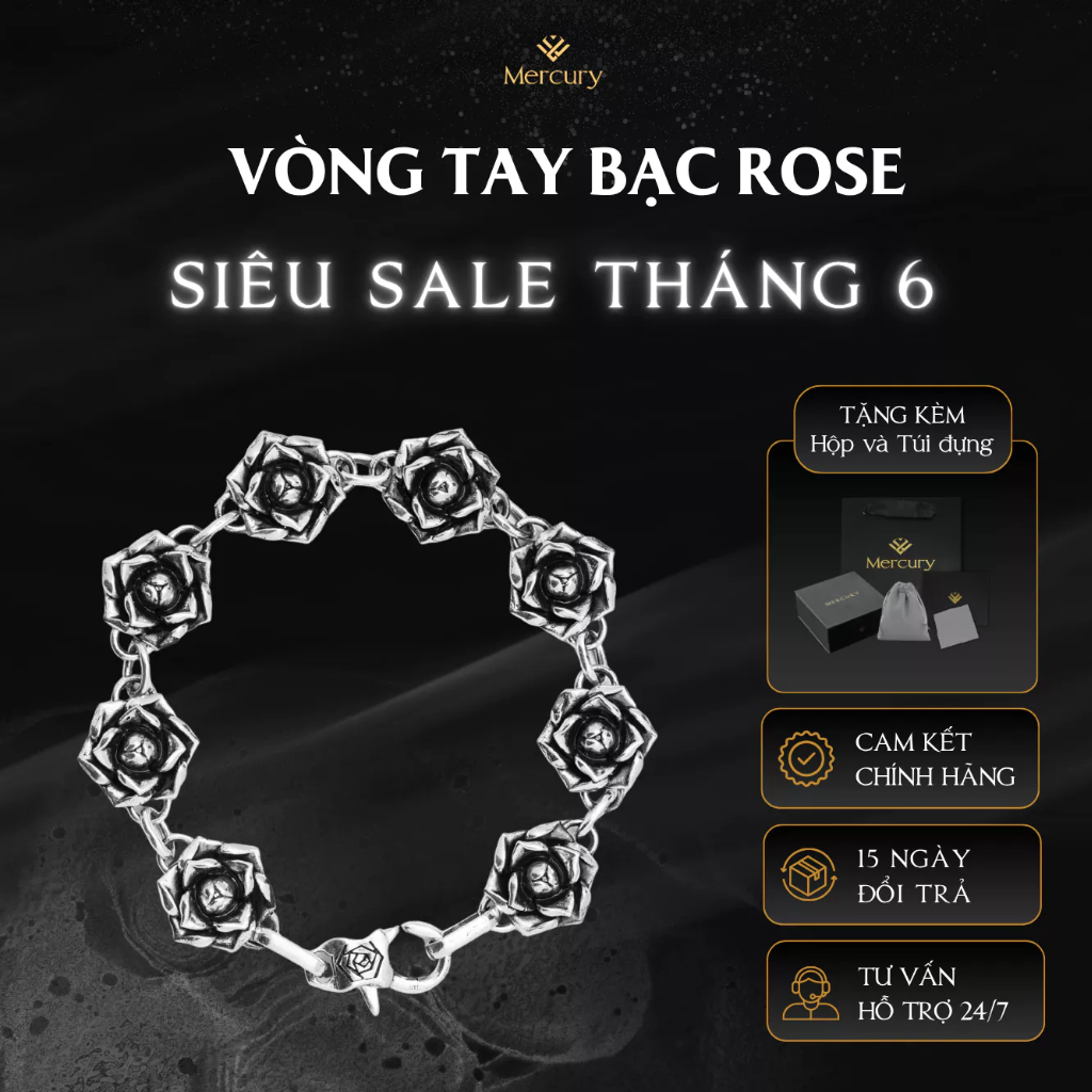 Vòng tay Bạc nam, nữ 925 Mercury The Rose - Trang sức Bạc 925 cao cấp - Mercury collab Tranh Nguyenn
