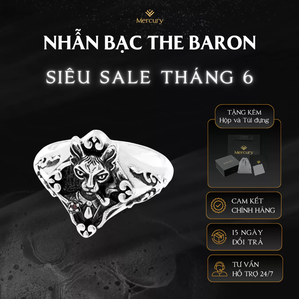 Nhẫn Bạc nam, nữ 925 Mercury The Baron - Trang sức Bạc 925 cao cấp -Thiết kế độc quyền bởi Mercury