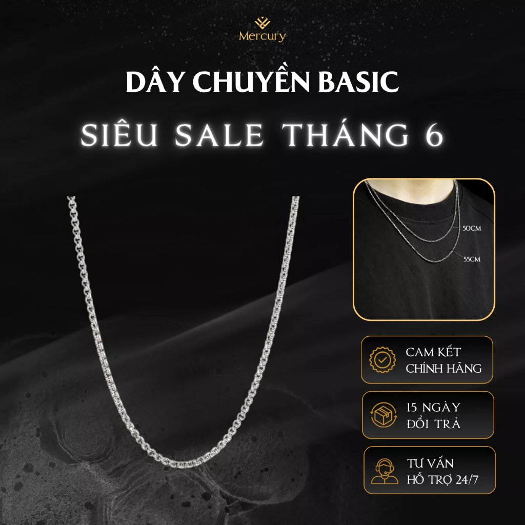 Dây chuyền vòng cổ nam/nữ Mercury màu bạc Basic - Trang sức, Phụ kiện thời trang Unisex