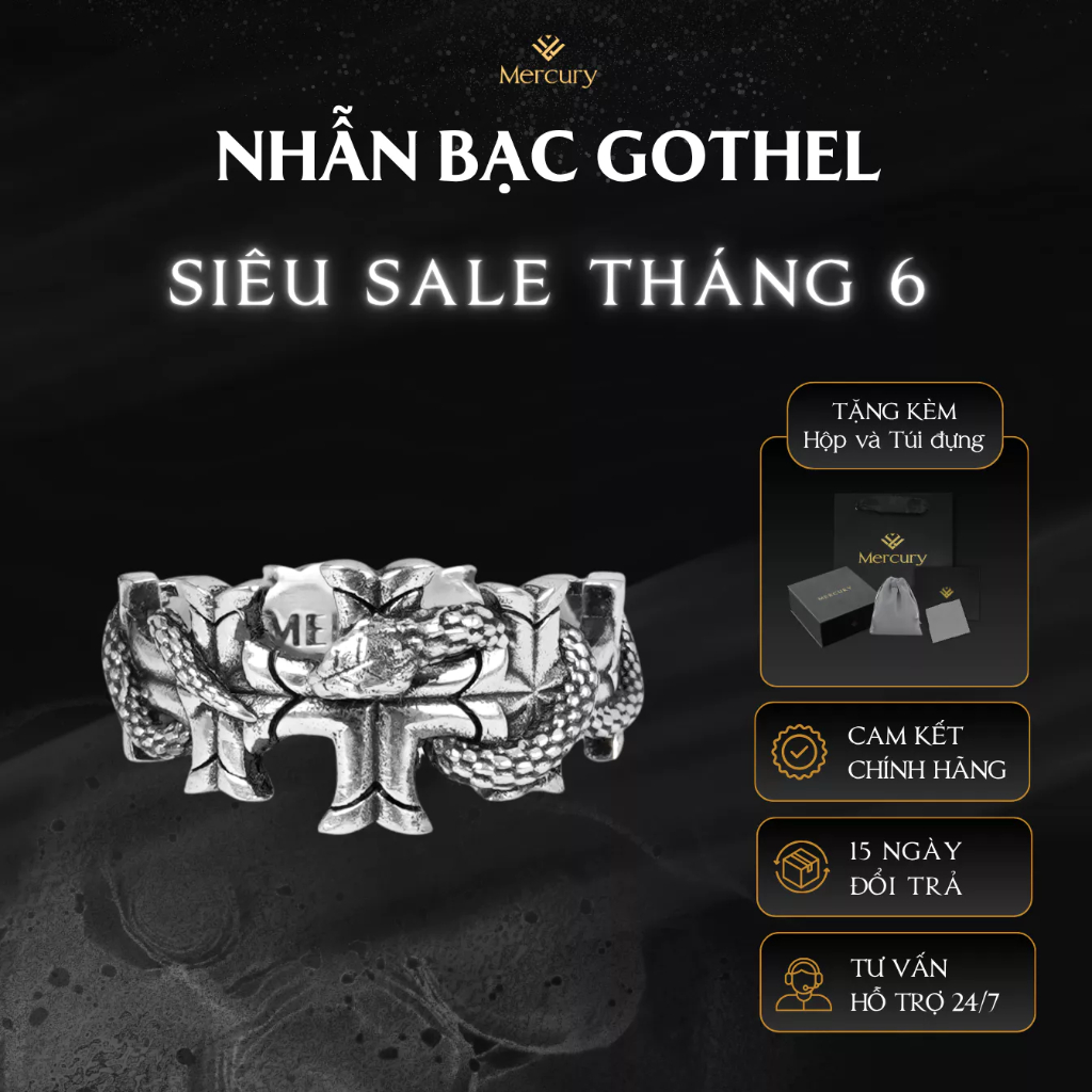 Nhẫn Bạc nam,nữ 925 Mercury Gothel - Trang sức Bạc 925 cao cấp-Thiết kế độc quyền bởi Mercury