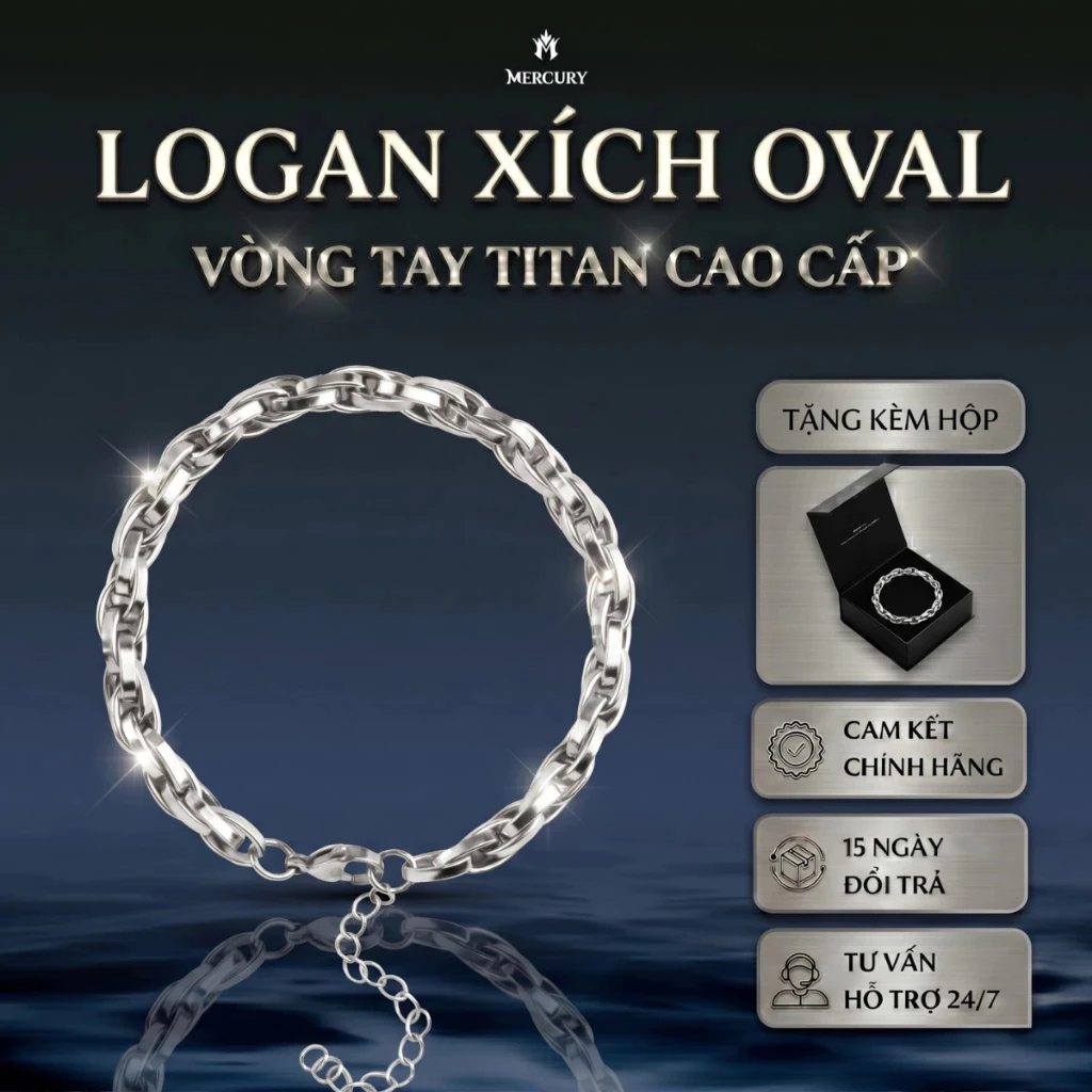 Vòng tay titan không gỉ LOGAN freesize kèm hộp cao cấp MERCURY quà tặng bạn trai