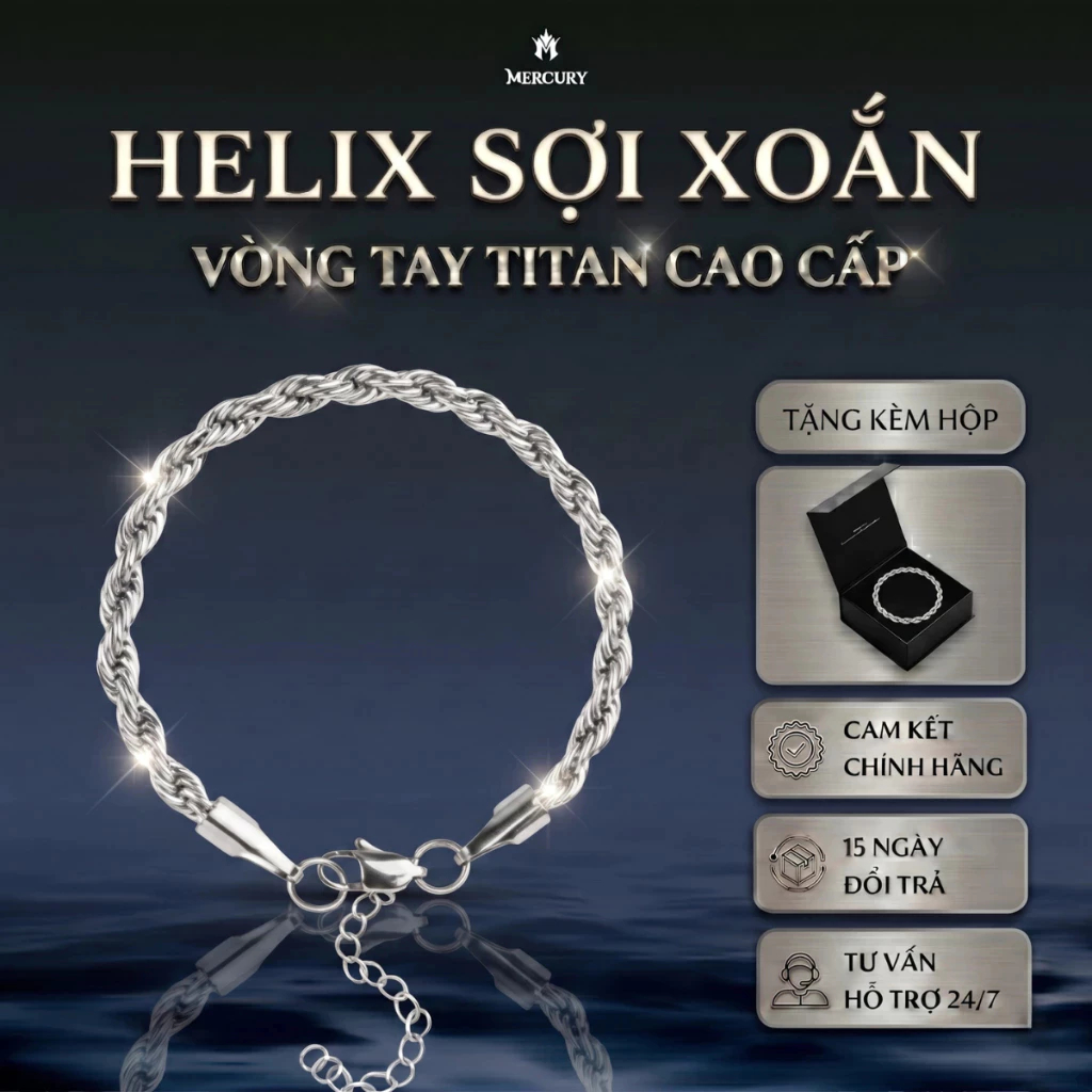 [HELIX SỢI XOẮN] Vòng tay titan không gỉ freesize kèm hộp cao cấp MERCURY
