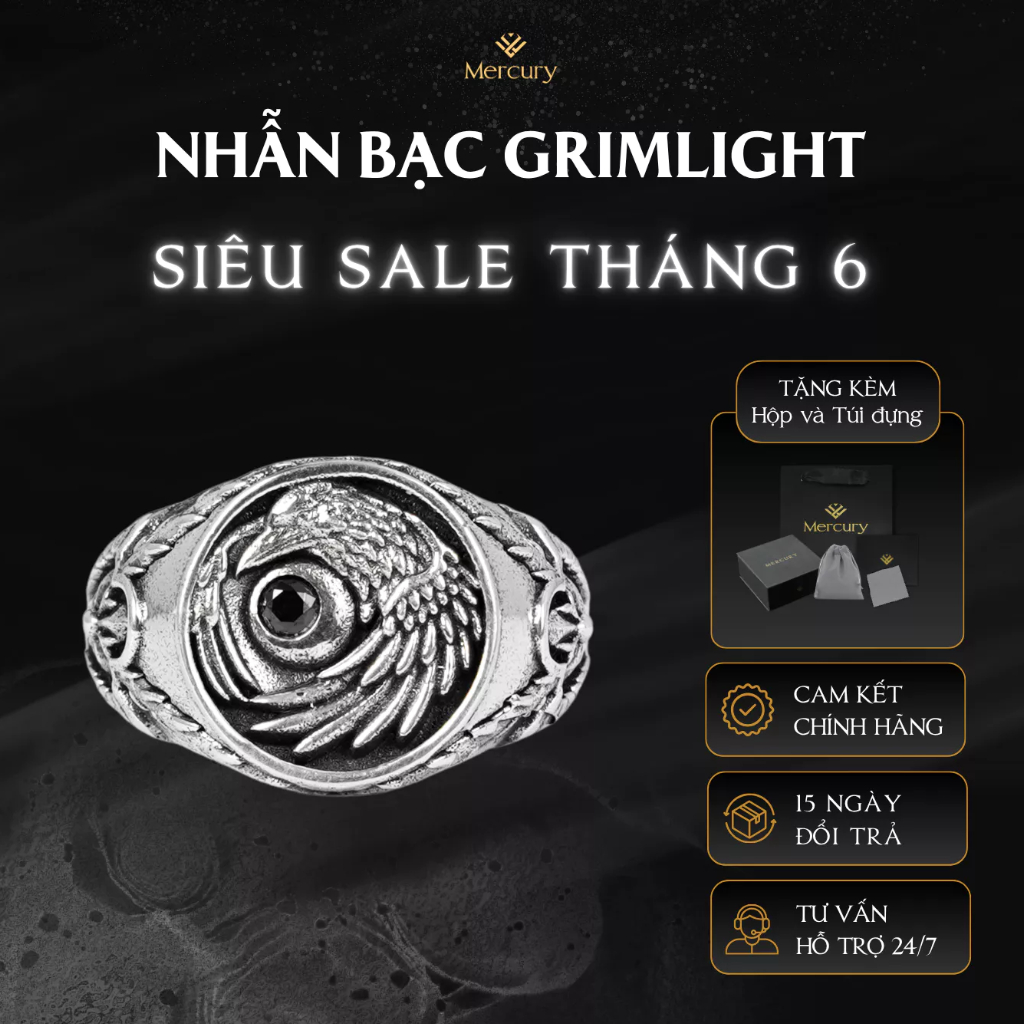 Nhẫn Bạc nam,nữ 925 Mercury Grimlight - Trang sức Bạc 925 cao cấp-Thiết kế độc quyền bởi Mercury