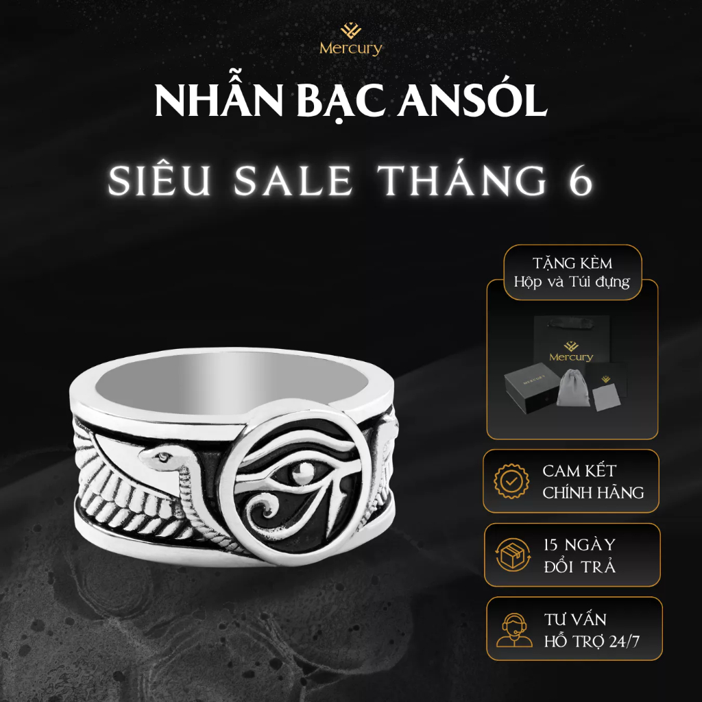 Nhẫn Bạc nam, nữ 925 Mercury Ansól -Trang sức Bạc 925 Mecury, Nhẫn Bạc 925 - Họa tiết Ai Cập