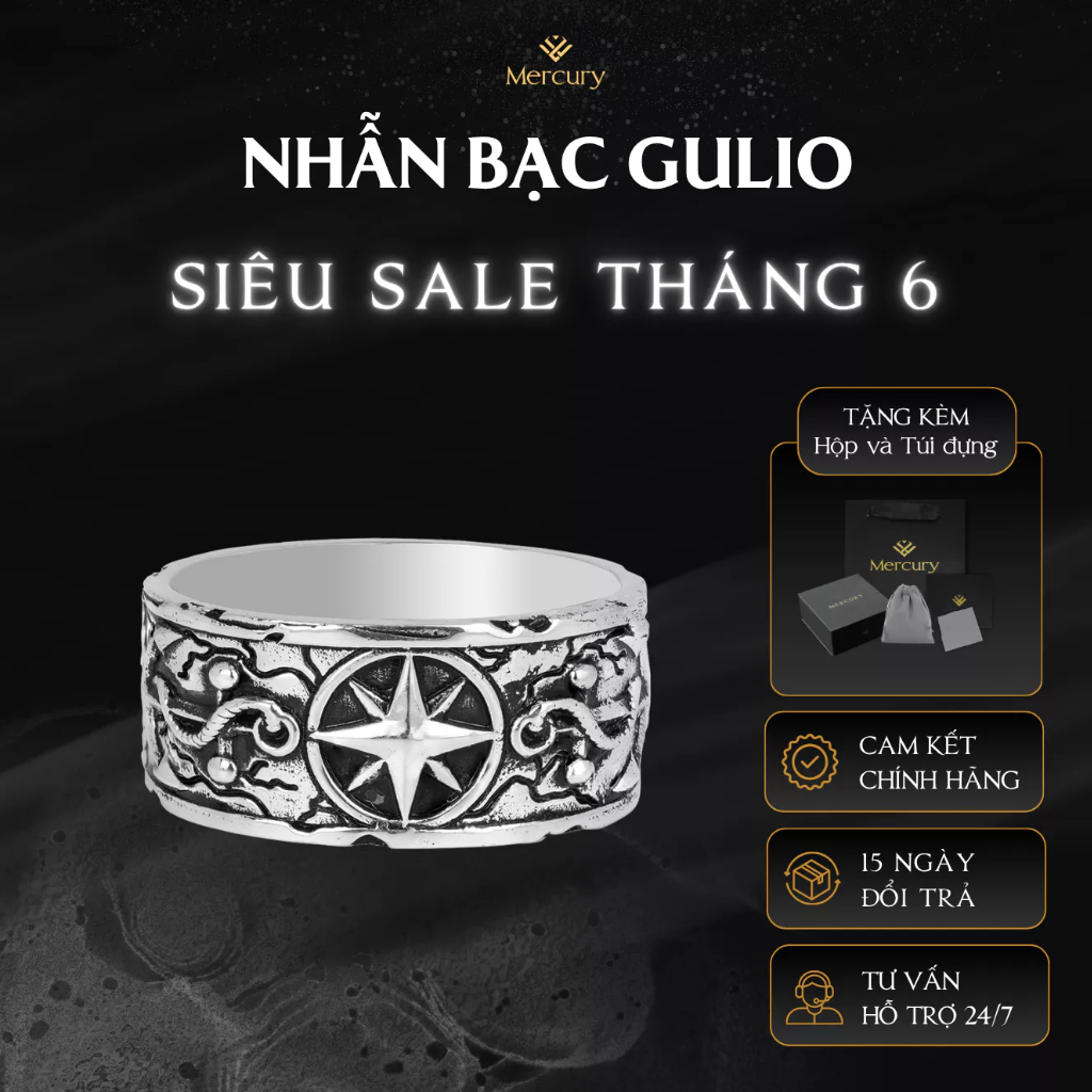 Nhẫn Bạc nam 925 Mercury Gulio - Trang sức Bạc 925 đúc nguyên khối- Thiết kế độc quyền bởi Mercury
