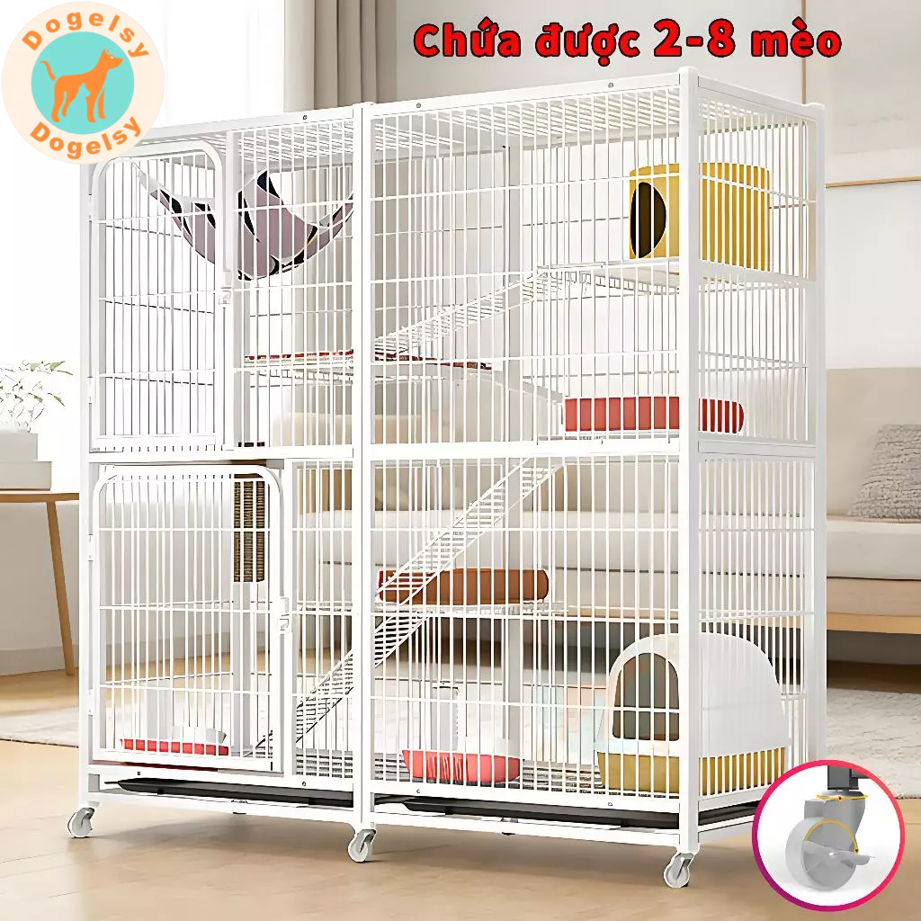 😽Dogelsy😸 [Hàng có sẵn] Chuồng mèo lớn cho 2-8 con Lồng mèo siêu rộng có bánh xe có khay dễ vệ sinh