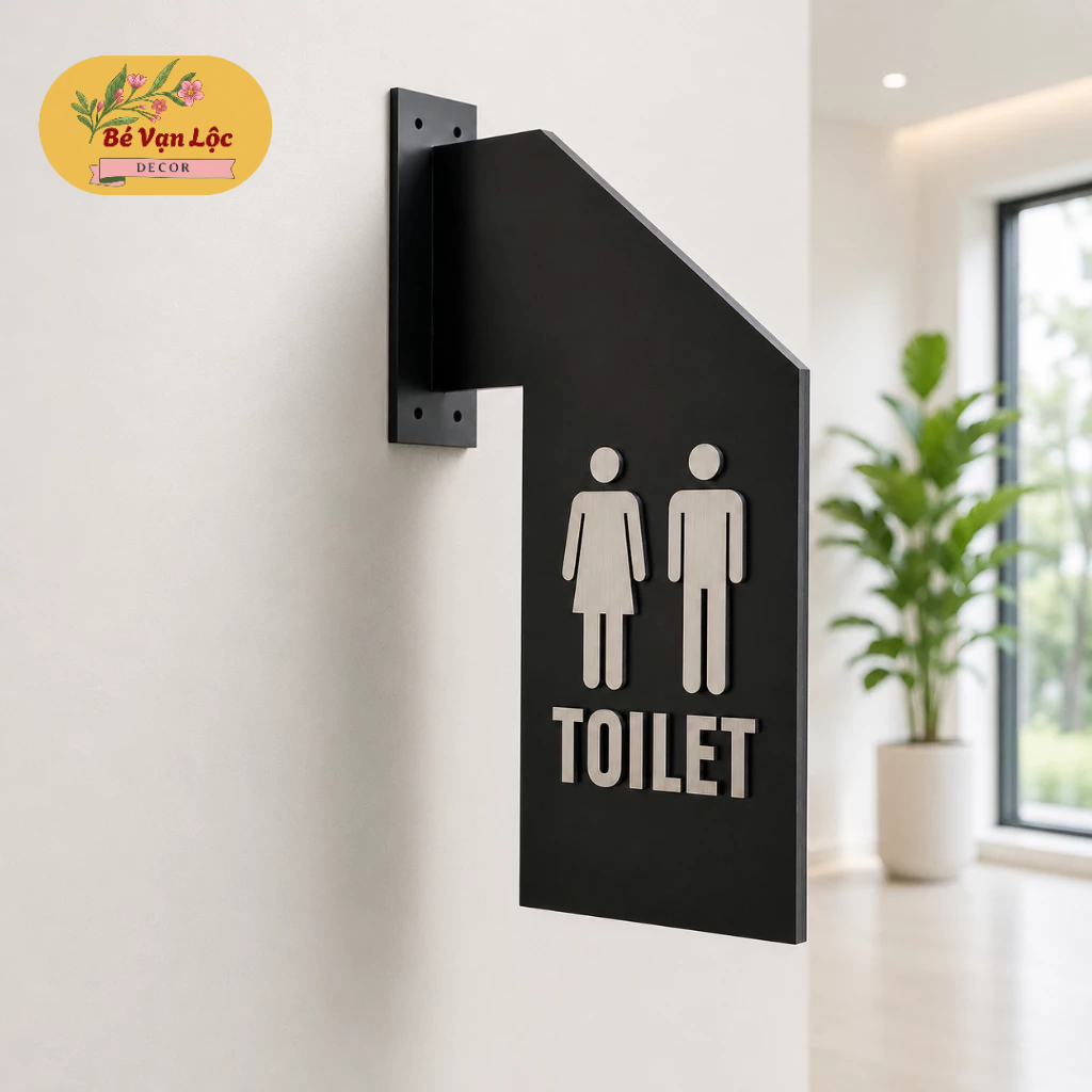 Bảng toilet decor 2 mặt trang trí nhà vệ sinh, biển toilet nam nữ sang trọng