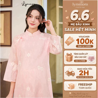 [TẾT 2026] Lymmom-Áo Dài Bầu Nữ Áo Dài Bầu Cách Tân Vải Tơ Thêu Cao Cấp 2 Lớp Phối Ren Diện Tết Du Xuân SAD040