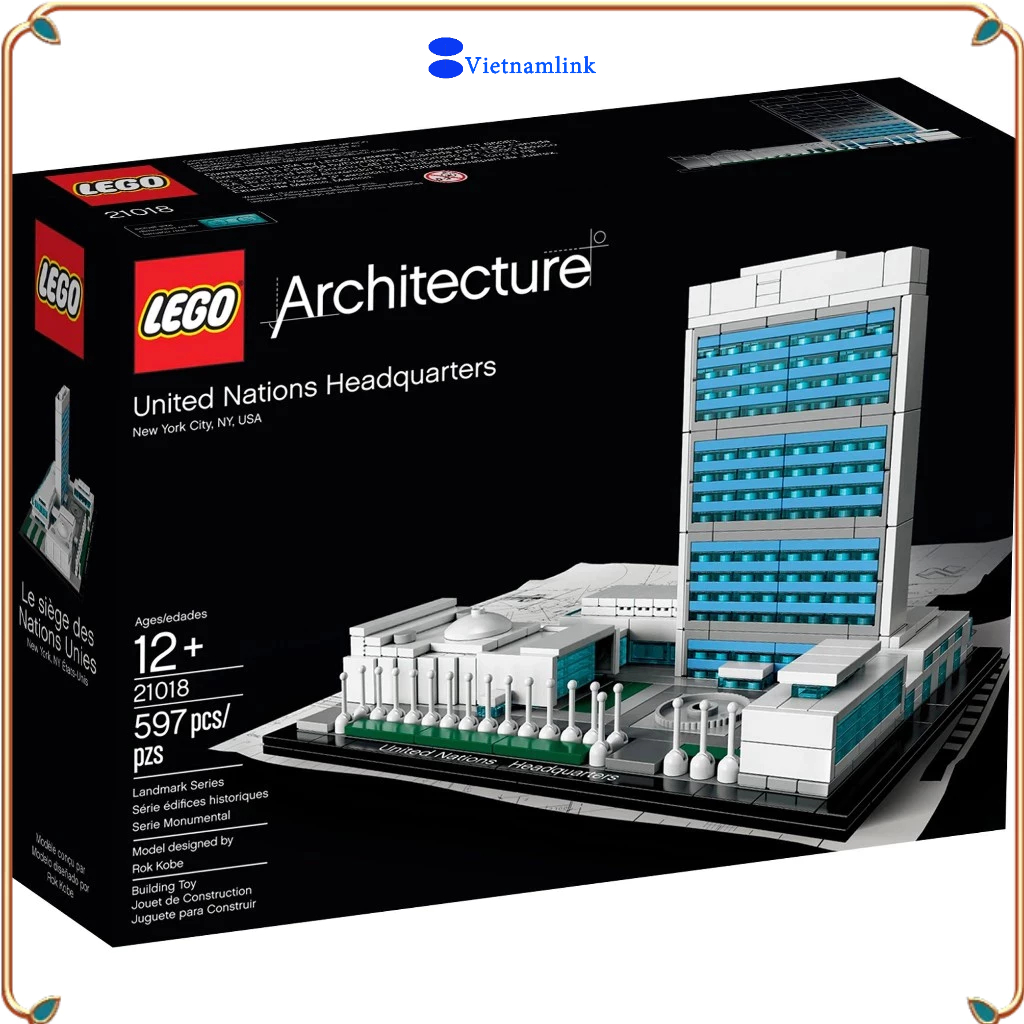 LE GO 21018 Architecture Tổng hành dinh Liên Hợp Quốc United Nations Headquarters Hàng mới, chính hã