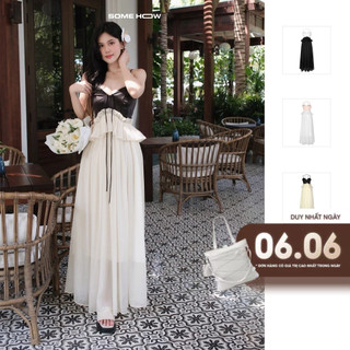 Đầm Nữ Dài Lace Layers String Top, Chất Vải Phi Tafta Phối Vải Tơ Ánh Kim, WDD059 SOME HOW STORE